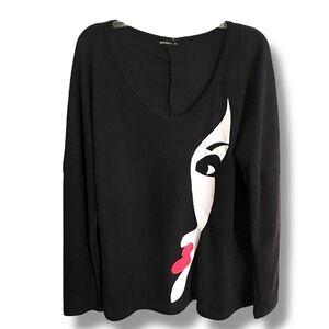 JFN Nagel Inspired Shadow Profile Playboy Bunny Era V-Neck Tunic Perfect Cond